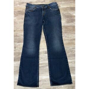 Silver AIKO Bootcut Jeans Mid Rise Embroidered Pocket Women’s Sz 30/33